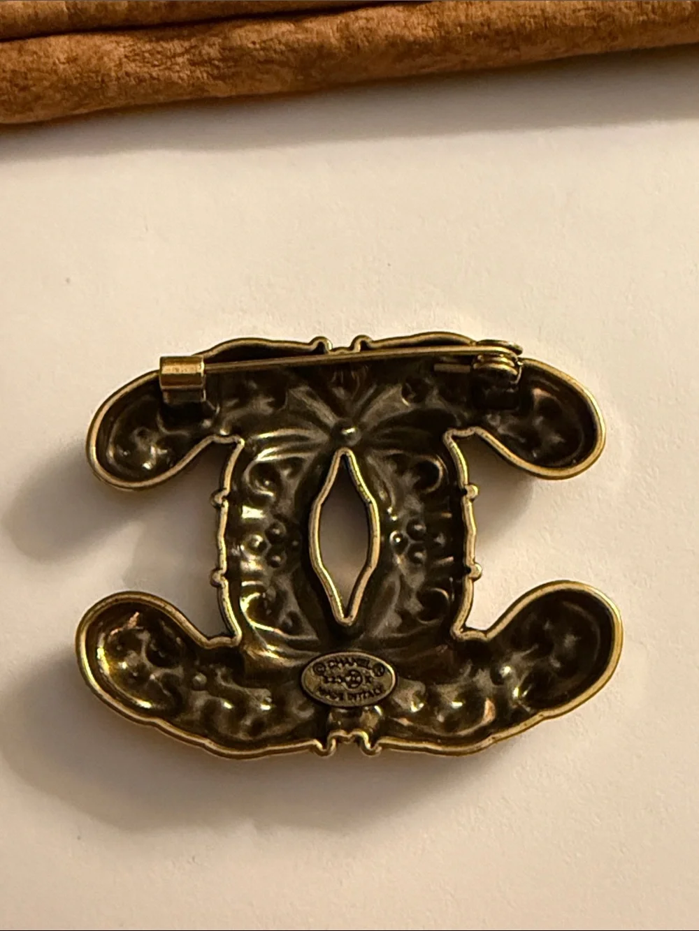 Fashion Jewelry Gold-Tone Rhinestone Brooch - Floral Scroll Design